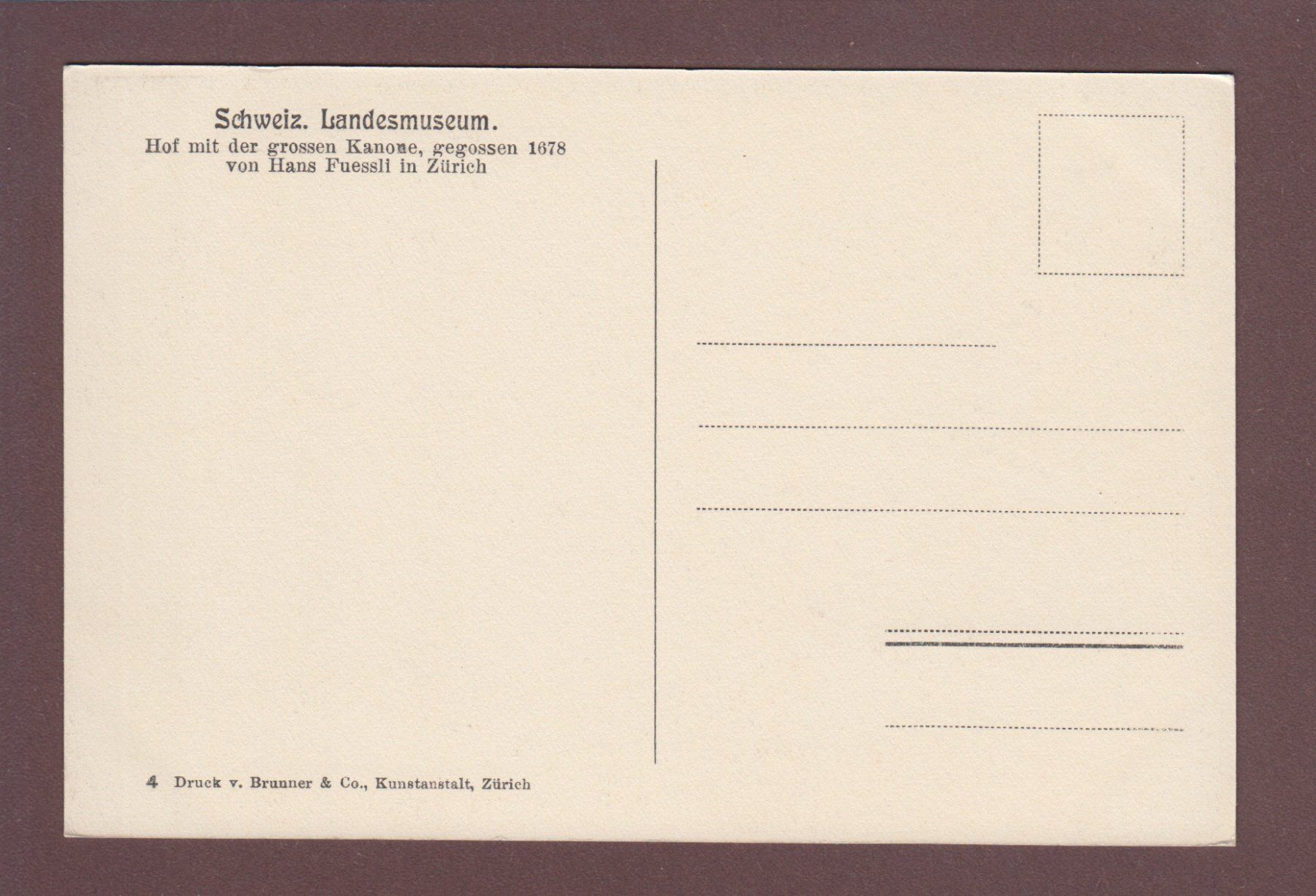 Cartoline postali: ZÜRICH - Landesmuseum - Kanone - 4 – Usato da Pully venduto da nicecards 1