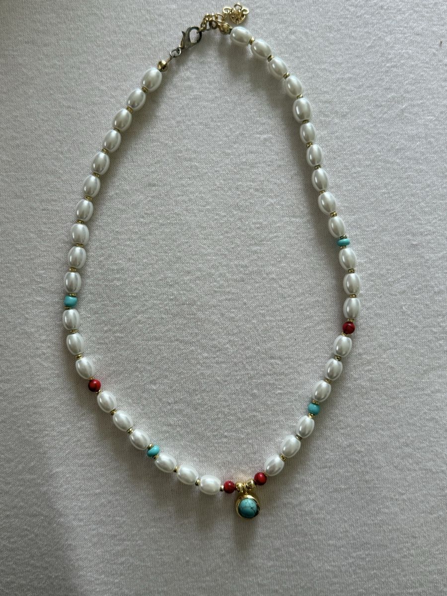 Catenine: Perlenkette mit Türkis & rote Perlen, Sommer Style, 45cm – Usato da Muolen venduto da Jassii97