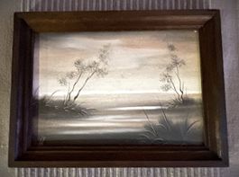 Aquarell Bild auf Holz gemalt mit Profil - Rahmen Vintage