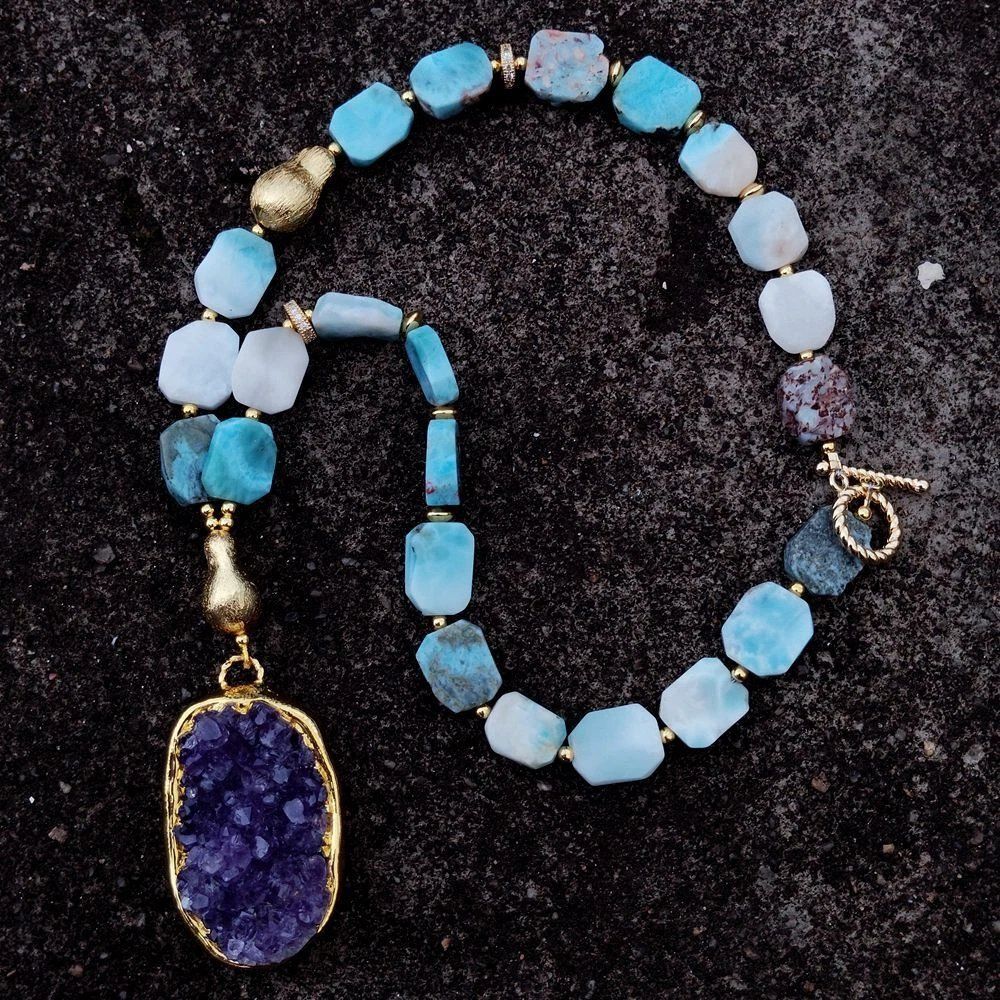 Catenine: Mina Druzy Amethyst Larimar Kette Echt Collier Améthyste – Nuovo (secondo la descrizione) da Prilly venduto da ilyria73 1
