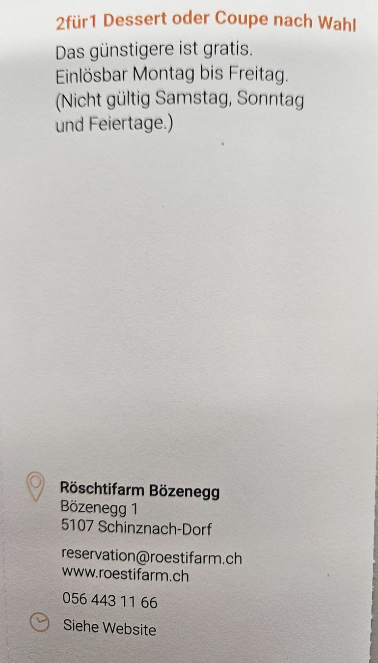 Buoni: Gratis Dessert Röschtifarm Bözenberg – Nuovo e nell'imballaggio originale da Uezwil venduto da Jasmin_ 1