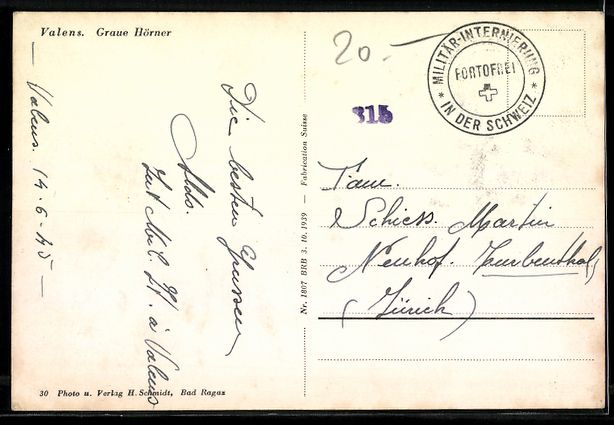Cartoline postali: AK Valens, Graue Hörner – Usato da Berlin venduto da bartko-reher 1