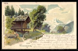 Litho Wengen, Kleine Holzhütte am Wegra