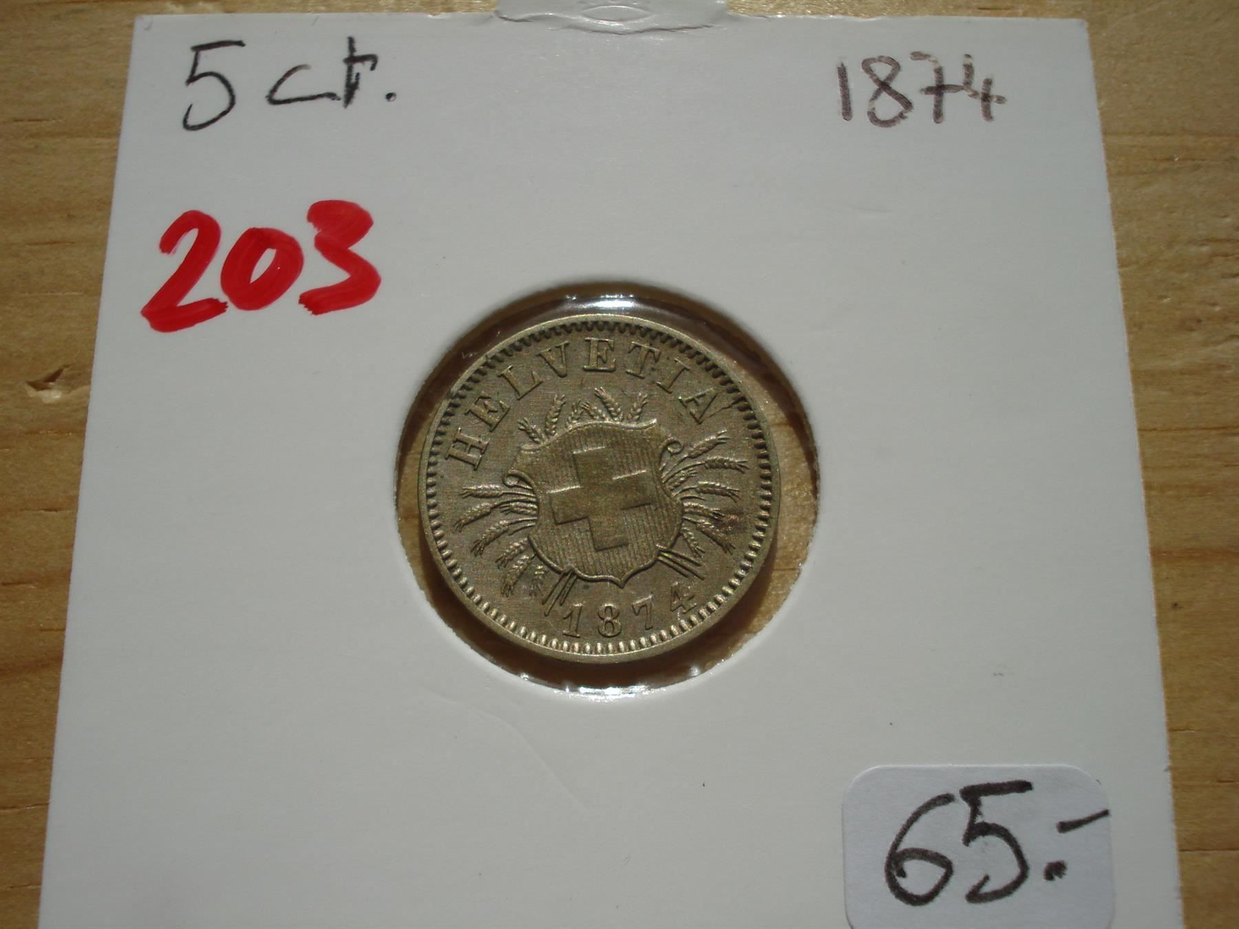 Tutti le monete: (203)  5 Rappen 1874 – Usato da Erlach venduto da Net-Coins