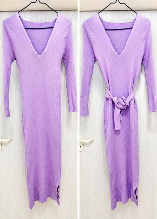 ✨ Elegantes Strickkleid Flieder mit Gürtel – Onesize