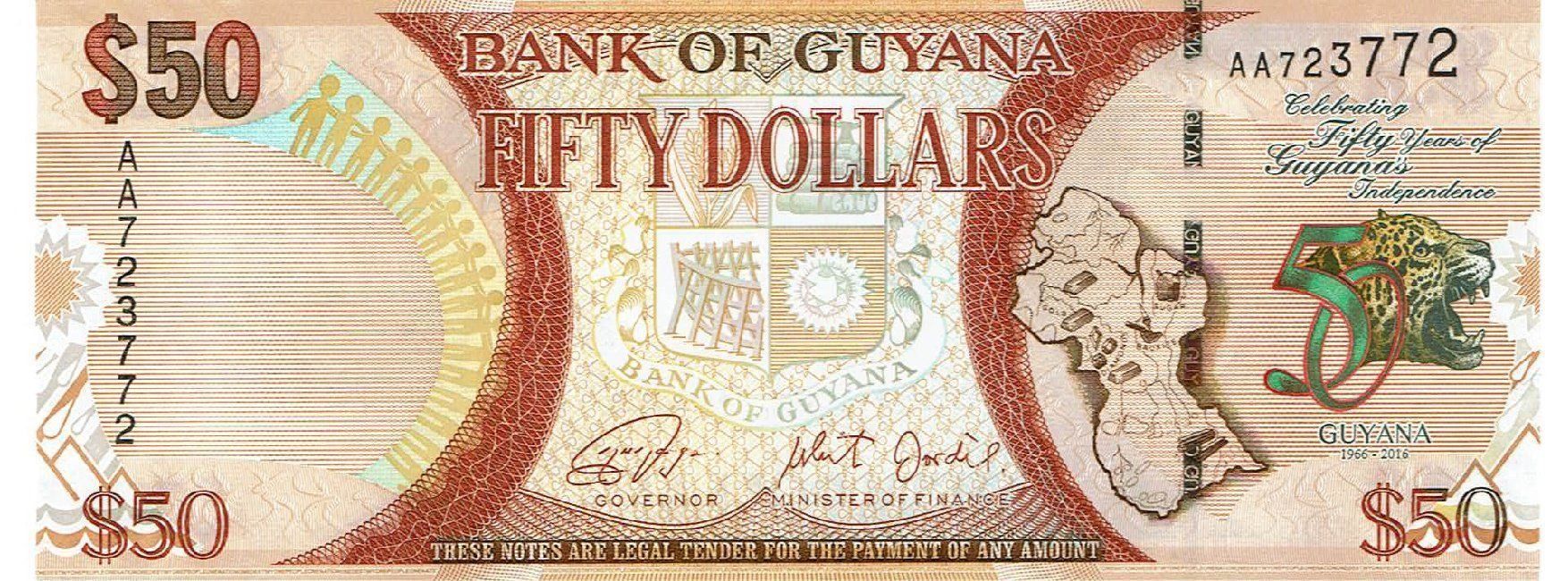 Banknoten: Guyana 50 Dollars 2016 P-41 Prefix AA UNZ – Neu (gemäss Beschreibung) aus Steffisburg von ber_8htf