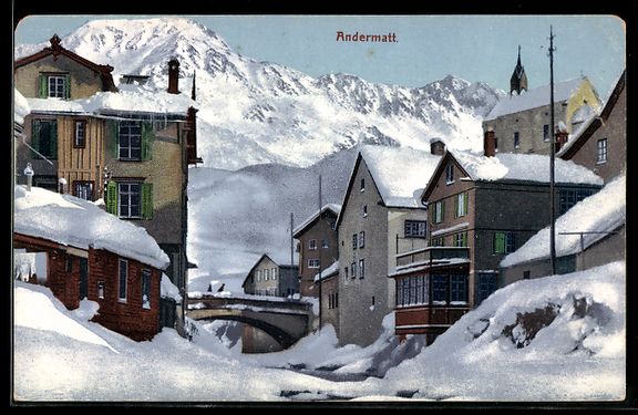 Cartes postales: AK Andermatt, Ortspartie im Schnee – D'occasion à Berlin par bartko-reher