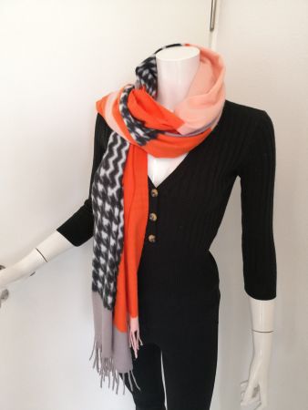 🤩SCHAL PIED-DE-POUL SCHWARZ-WEISS-ORANGE-ROSA
