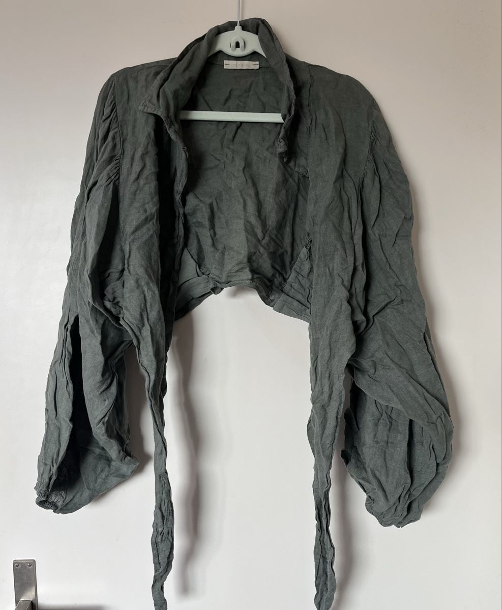 Bolero: Kurzes Leinen Bolero oder Bluse / Salbeigrün / weite Ärmel – Nuovo (secondo la descrizione) da Biel/Bienne venduto da LadyDita 3