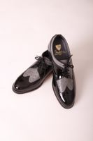 Herren Lack Lederschuh, Grau/Schwarz, Rahmengenäht
