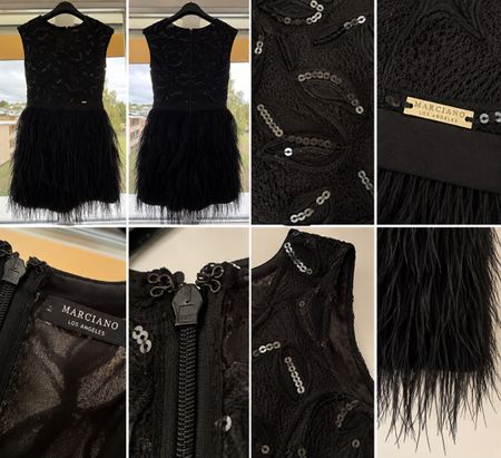 Marciano Kleid schwarz mit Pailletten und Federn kurz