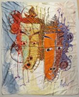 Batikbild Masken Indonesien, Seide 46 x 57 cm