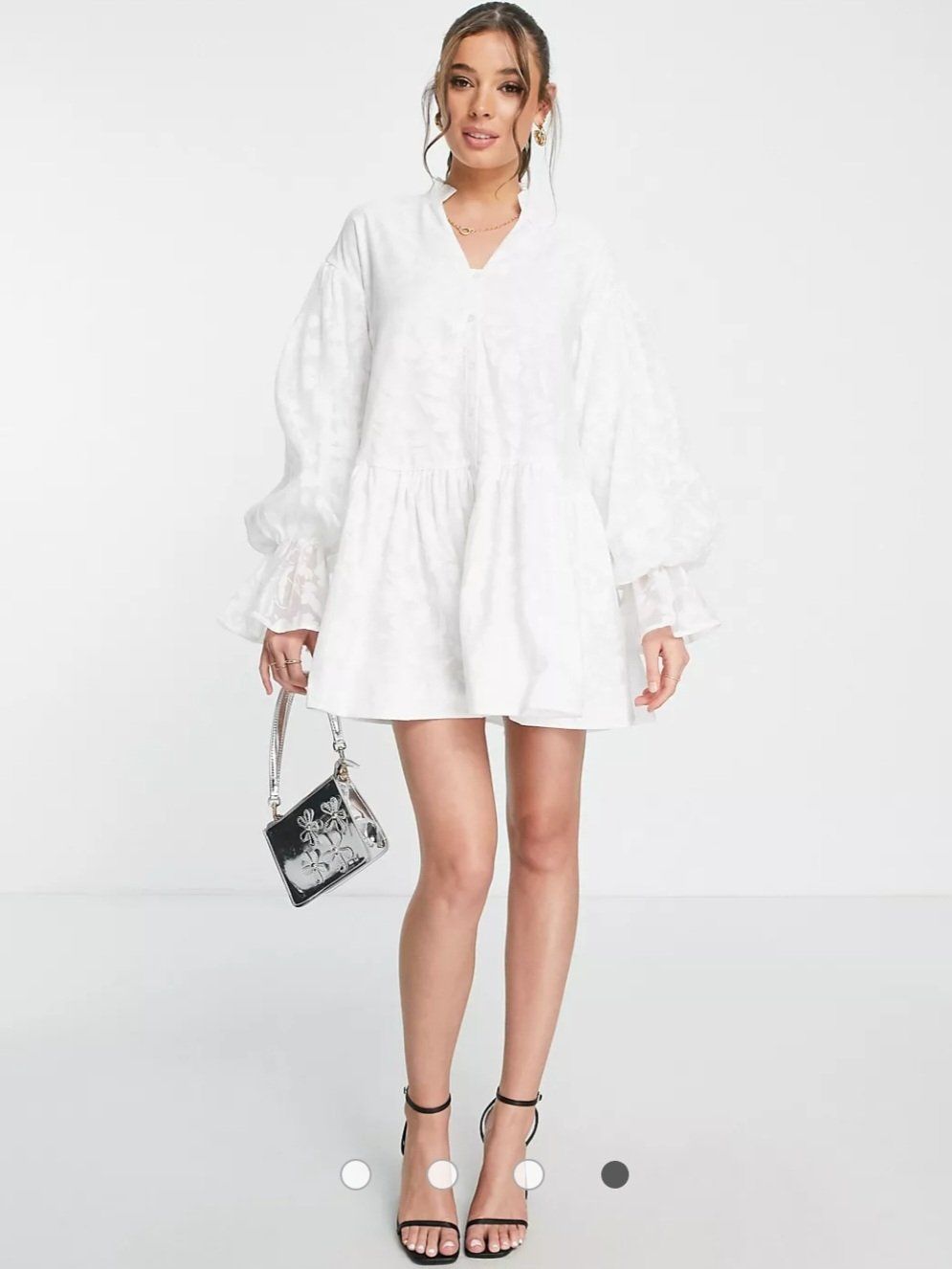 Vestiti: Weisses Jacquard Hemdkleid mit Puffärmeln – Nuovo (secondo la descrizione) da Zürich venduto da Nala2811 2