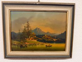 Romantische Seelandschaft II um 1840 auf Kupferblech gemalt