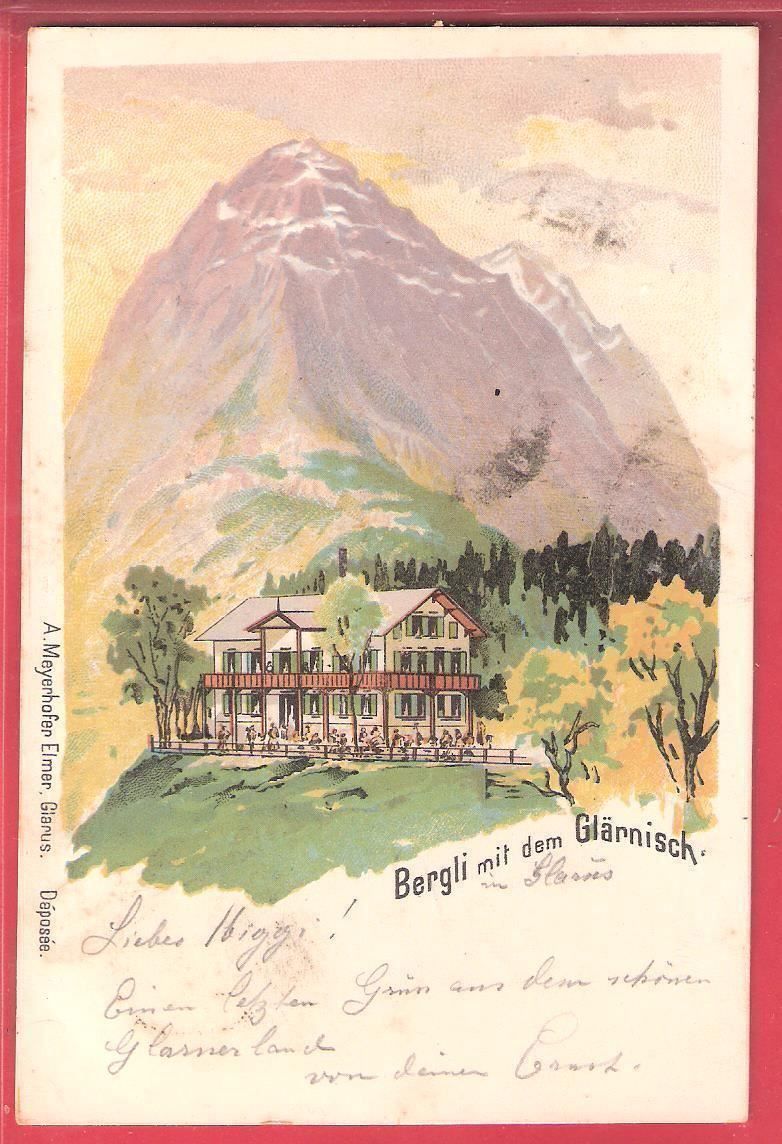 Cartes postales: 17.8.1900 Farb-Litho Restaurant Bergli+Glärnisch – D'occasion à Zürich par Hagliweg 1