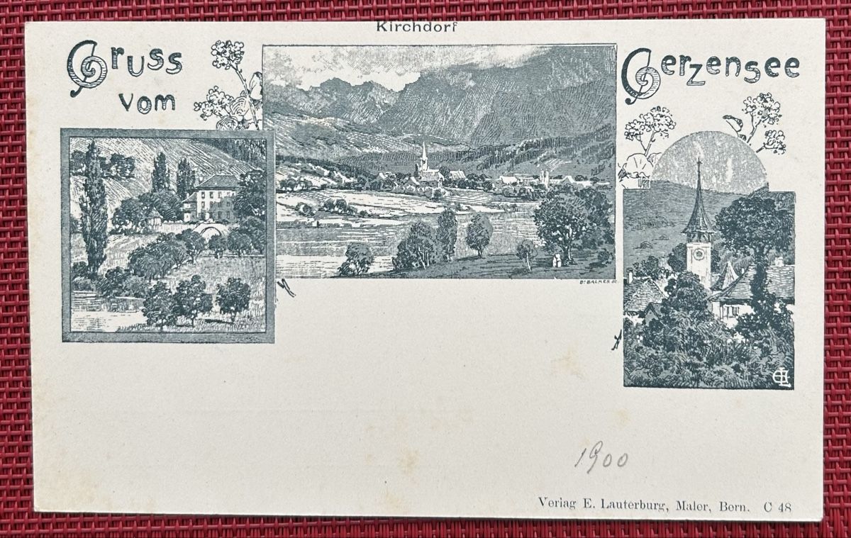 Ansichtskarten: Gruss vom Gerzensee Strichlitho  – Gebraucht aus Horw von Tellbub
