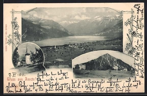 Cartoline postali: AK Aeschi /BE, Kirche und Ortspanorama – Usato da Berlin venduto da bartko-reher