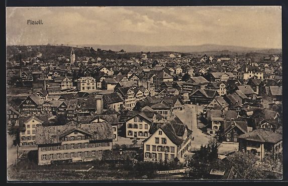 Cartoline postali: AK Flawil, Blick über die Dächer, 1909 – Usato da Berlin venduto da bartko-reher