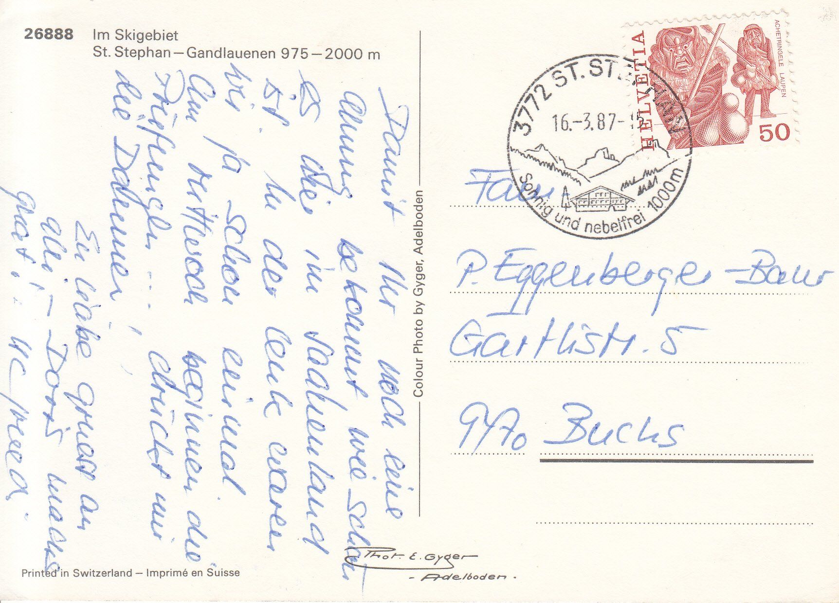 Cartoline postali: St. Stephan 1987 – Usato da Bürglen TG venduto da StampGraf 1