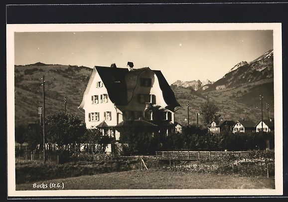 Cartoline postali: AK Buchs, Gebäudeansicht mit Bergen – Usato da Berlin venduto da bartko-reher
