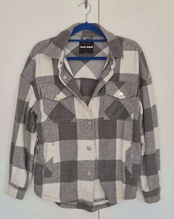 Karierte Damen Hemdjacke, Gr. S, grau/weiss