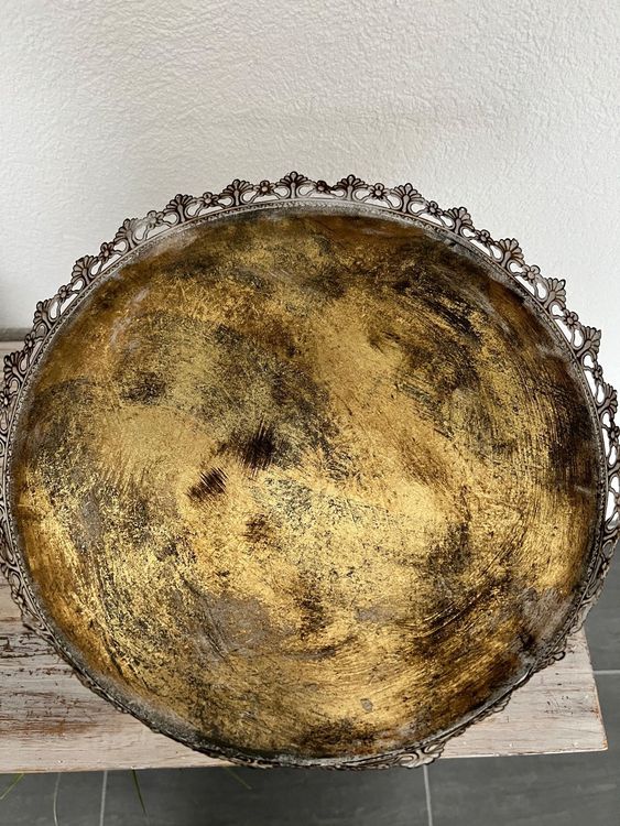 EXNER Garten-Krone – Dekorativer Metallteller Mit Fuß, Shabby Weiß