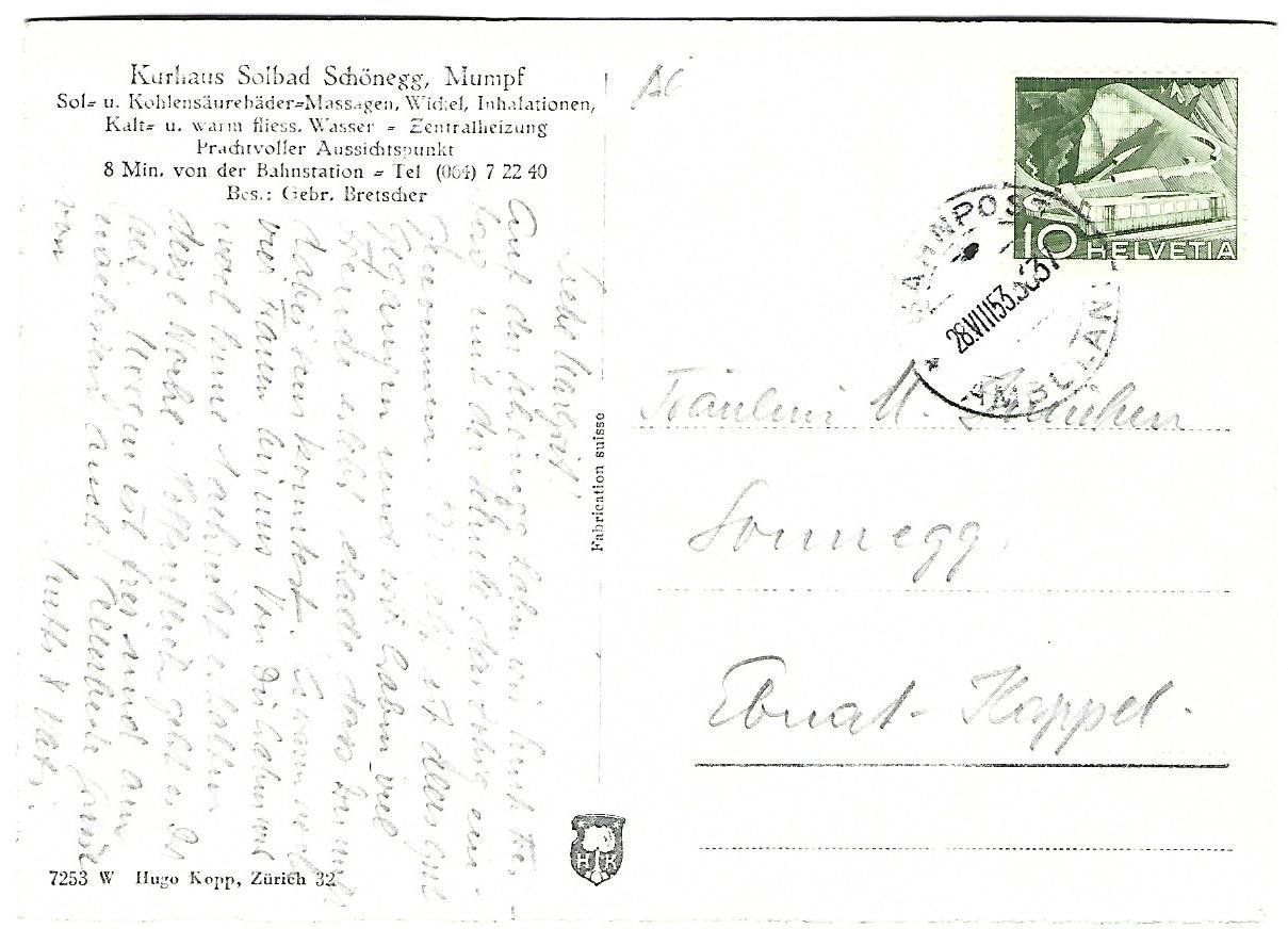 Cartes postales: Solbad Schönegg Mumpf – D'occasion à Wetzikon ZH par Brulu100 1
