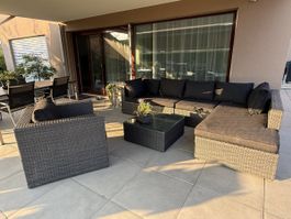 Garten Sitzgruppe Polyrattan 6-teilig anthrazit gut erhalten