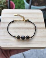 Bracelet fait main en obsidienne argentée et Quartz fumé