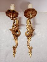 2 Vintage Goldfarbene Wandlampen im Jugendstil verziert