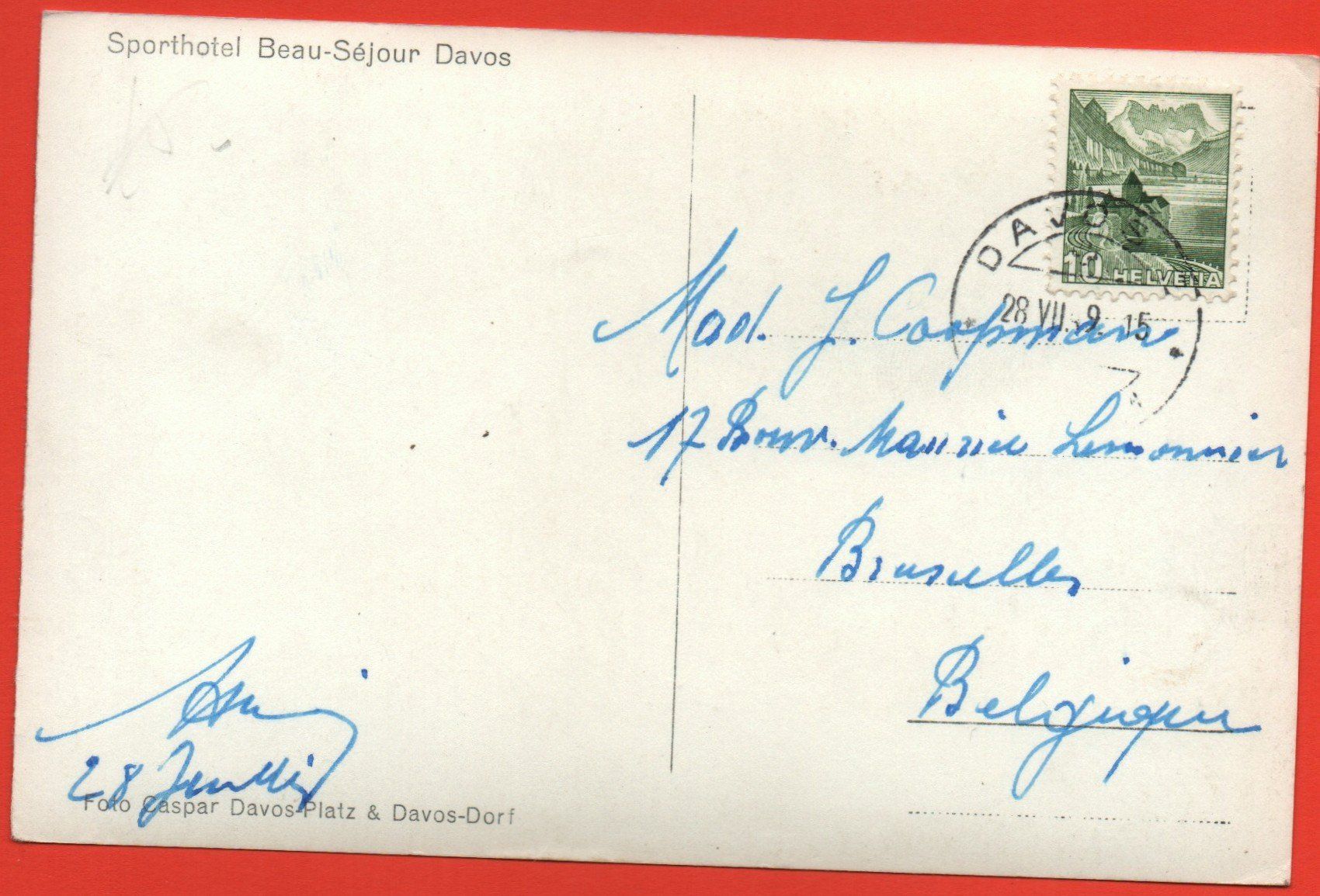 Cartoline postali: DAVOS Sporthotel Beau-Séjour – Usato da Jona venduto da philajona 1