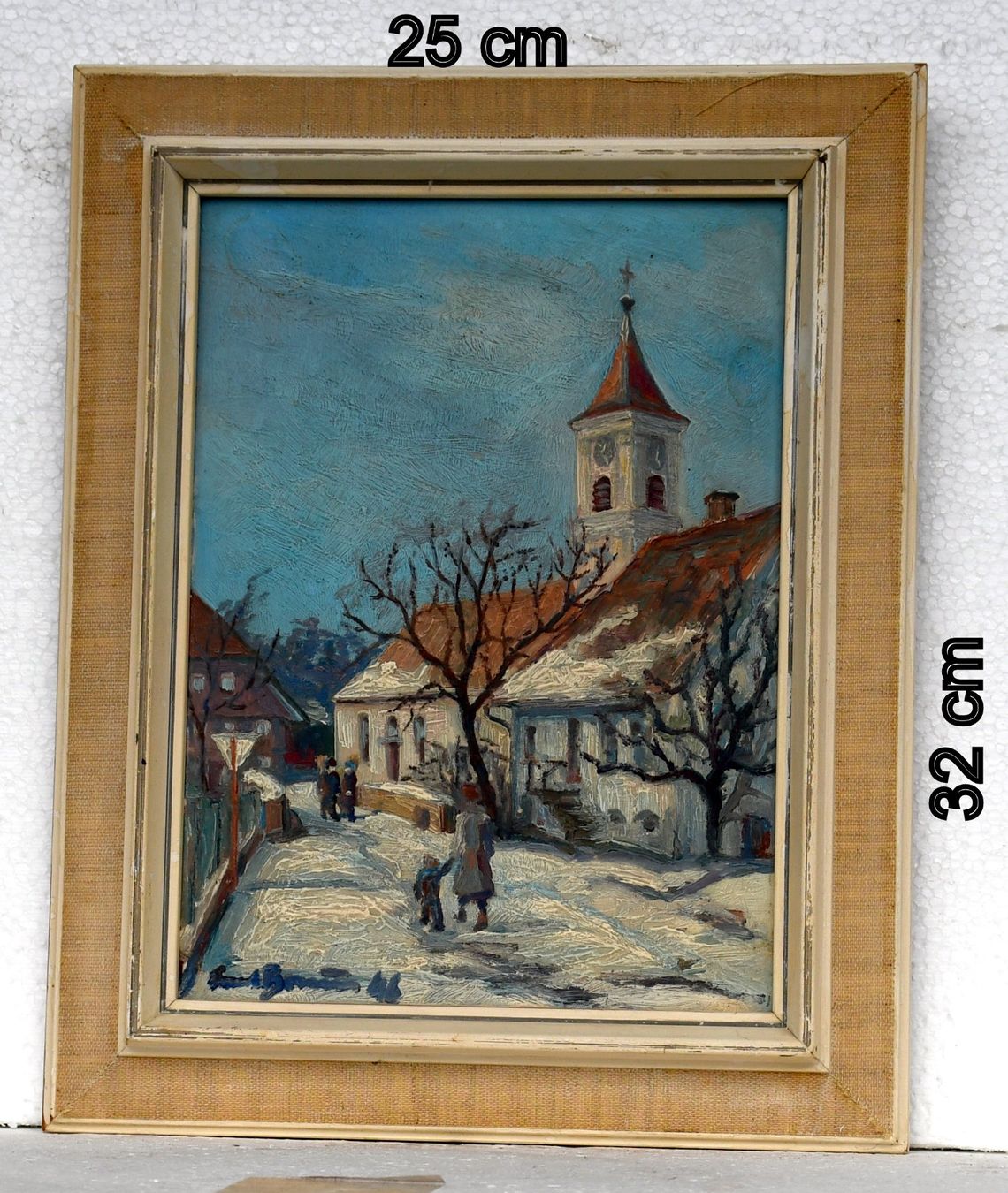 Dipinti: Ölgemälde Winterlandschaft mit Kirche datiert 1946 – Usato da Rotkreuz venduto da salsanera 1