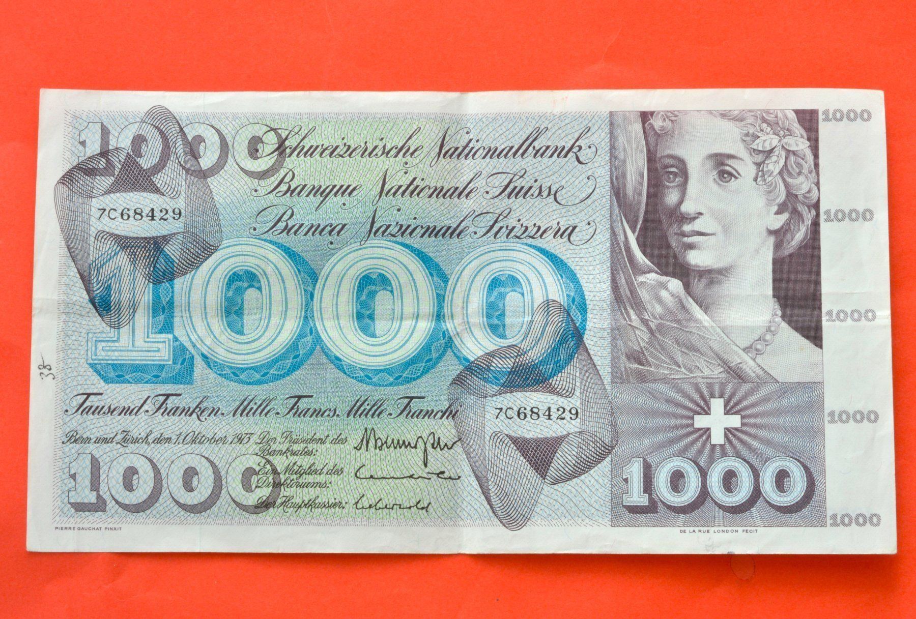 Banconote: 1000 Franken 1973 – Usato da Oberglatt ZH venduto da ZH111 2