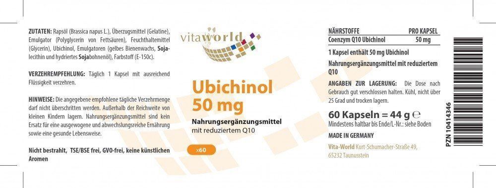 Alimentazione, Vitamine & Minerali: Ubichinol 50mg Q10 60 Kapseln – Nuovo e nell'imballaggio originale da Tiefenbach venduto da nhp-bedarf 1