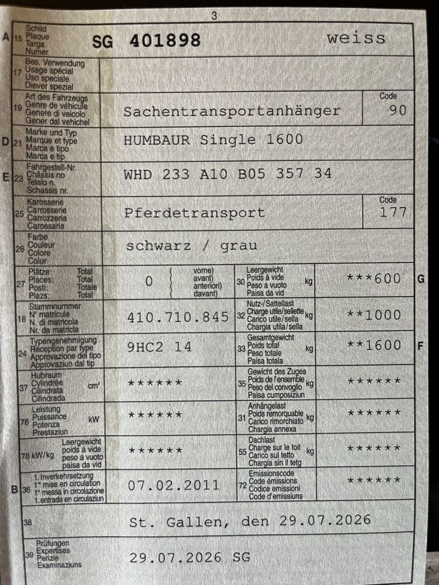 Humbaur Remorques: Pferdeanhänger  – D'occasion à Malans SG par Caravelle65 7