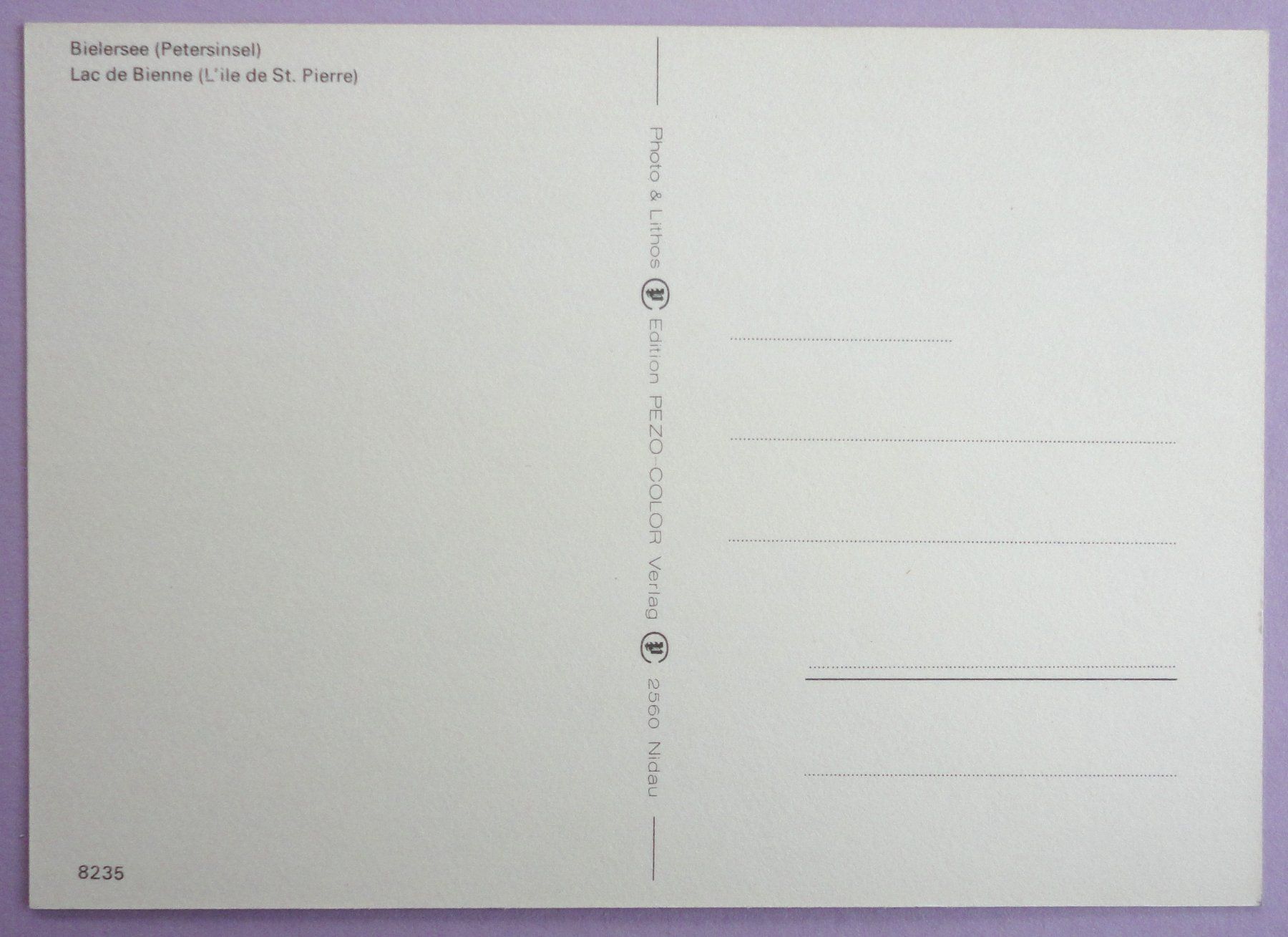 Cartoline postali: Bielersee (Petersinsel) – Usato da Fétigny venduto da Billy2miny 1