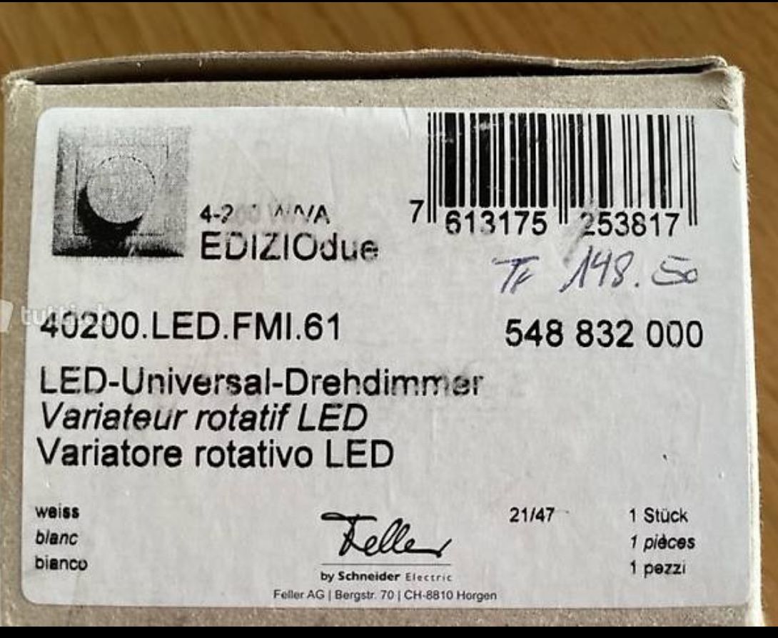 Feller Interruttori: Dimmer / plus diverse Leuchtmittel – Nuovo e nell'imballaggio originale da Richterswil venduto da Wildampfer 2