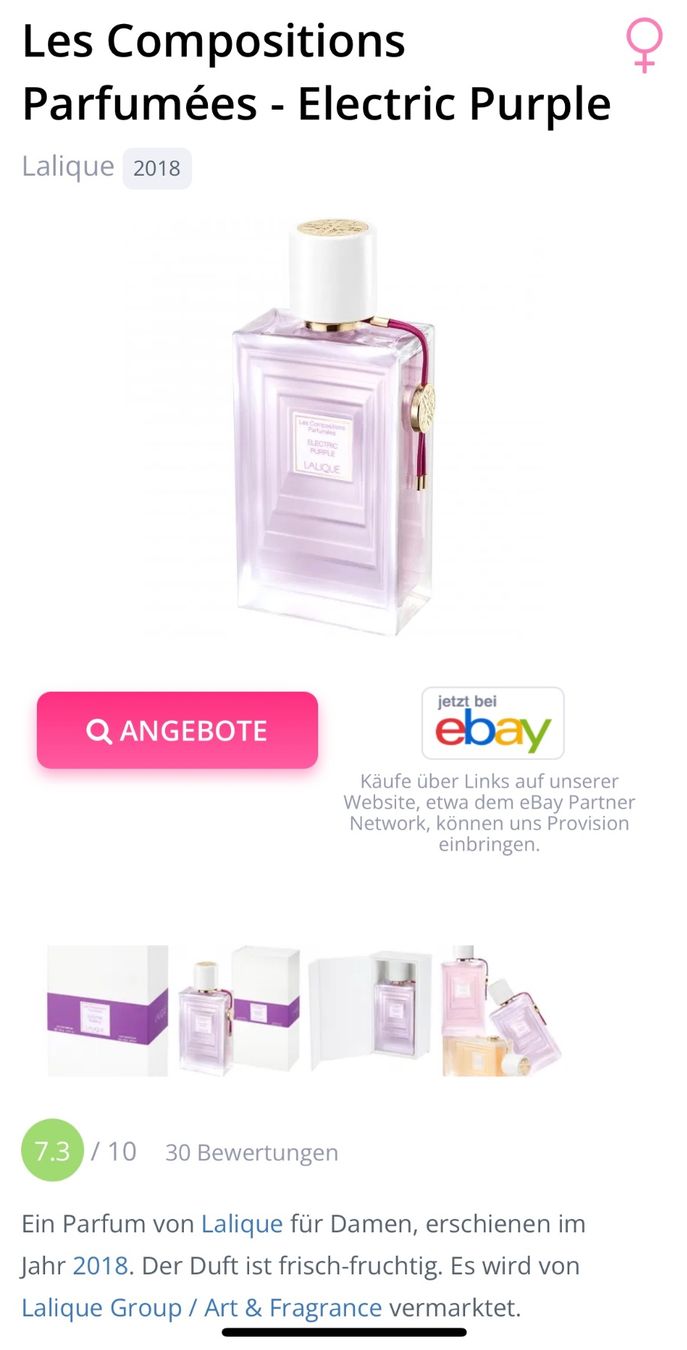 Lalique Profumi & Eau de Toilette: LALIQUE ELECTRIC PURPLE Duftprobe 2ML – Usato da Zürich venduto da deruja 2