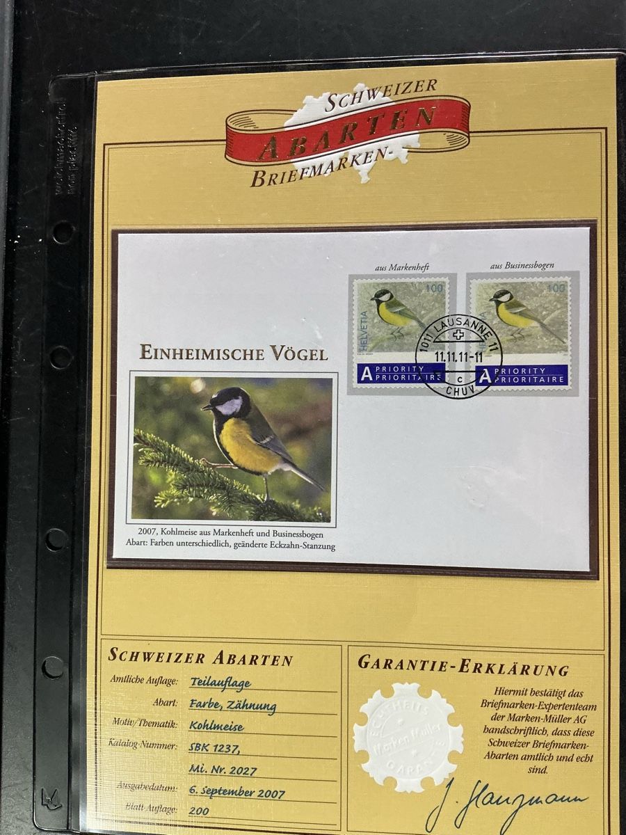 Tutti i francobolli: Schweizer Briefmarken Abarten - Kohlmeise SBK 1237, Top! – Usato da Hedingen venduto da Juniswiss