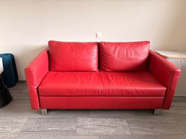 Rotes Leder Schlafsofa, 2-plätzig