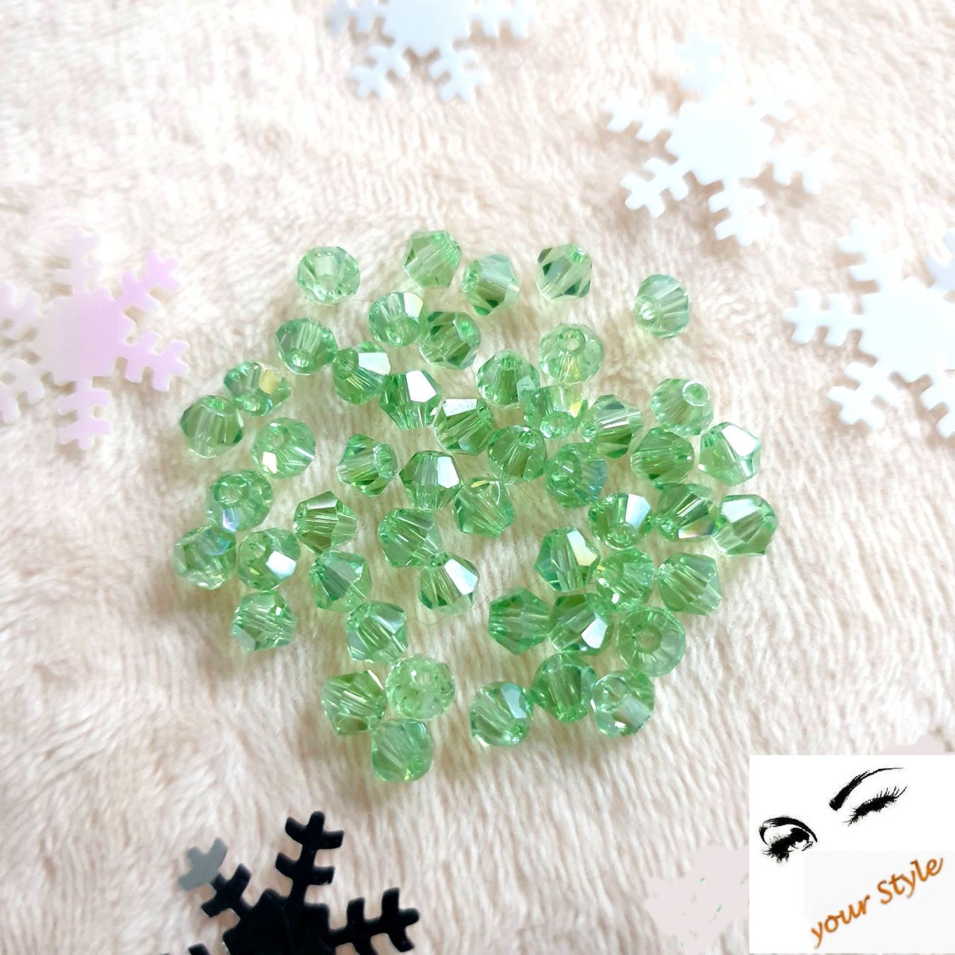 Perlen (unechte): 100 Stk. wunderschöne Glas-Perlen 4mm "peridot AB Lüster" – Neu und originalverpackt aus Oberglatt ZH von -your-Style- 2