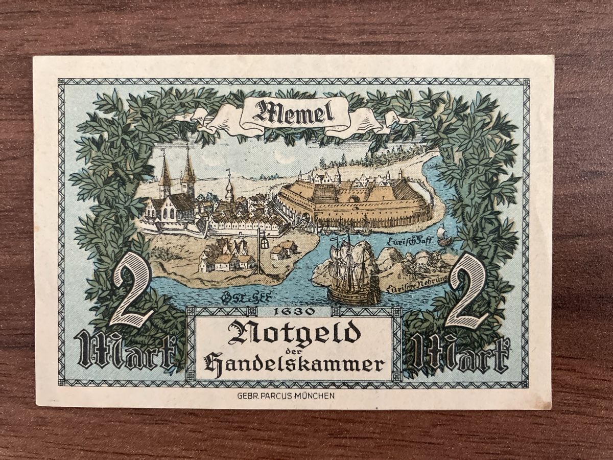 Banconote: Memel Chamber of Commerce 2 Mark Notgeld Note – Usato da Wettingen venduto da BAG4478