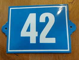 Emaille Hausnummer antik - blau weiss - Nummer 42 Rarität