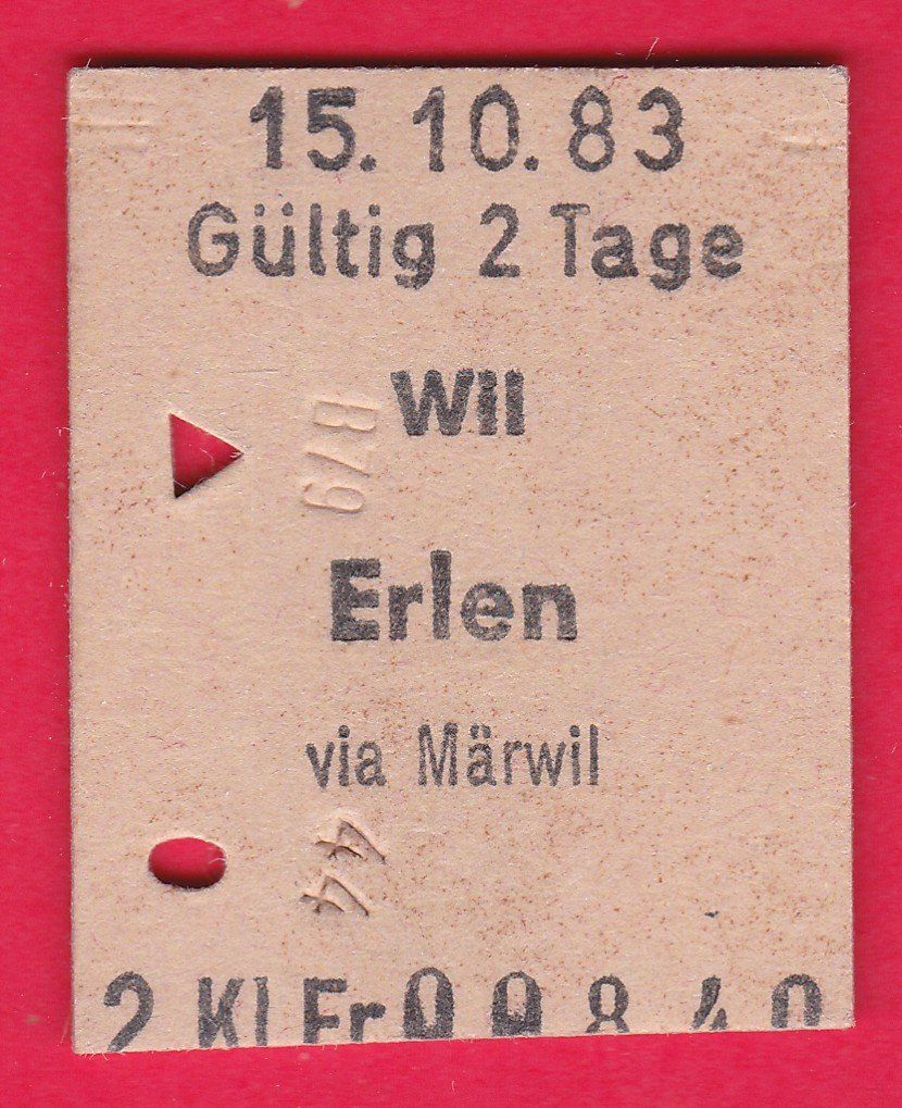 Tickets: KARTON BILLETT, WIL - ERLEN, 2.KLASSE, EINFACH – Gebraucht aus Oberrieden von Gebirgsstelze