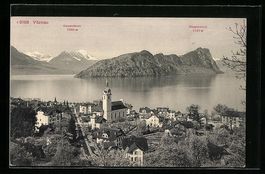 Vitznau, Ortsansicht mit Insel, Stanserh