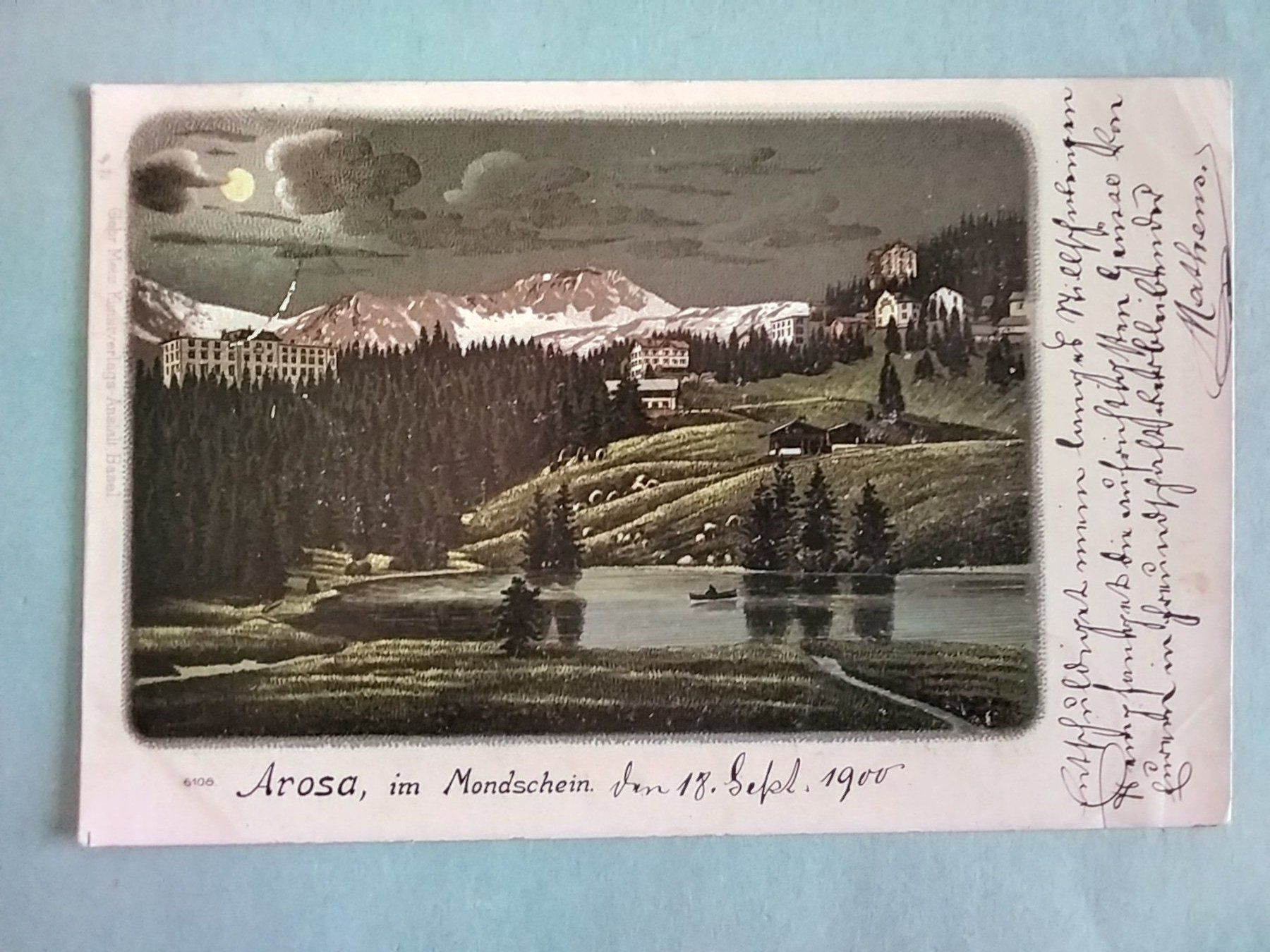 Cartoline postali: GR Arosa im Mondschein 1900 – Usato da Appenzell venduto da lama19
