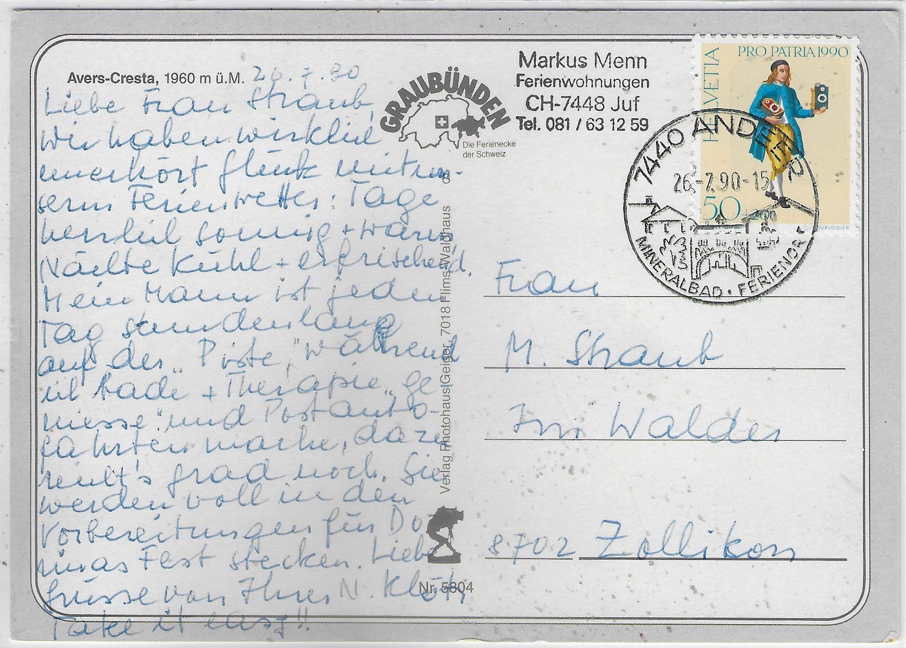 Cartoline postali: Avers-Cresta mit Kirche – Usato da Ettingen venduto da Kartenplanet 1