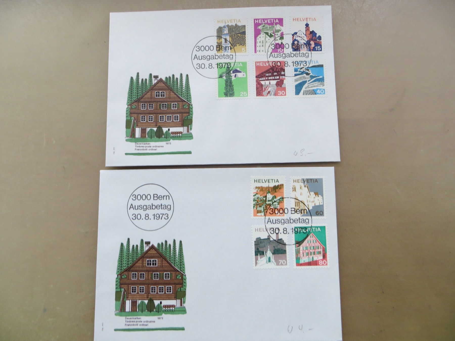 Tutti i francobolli: 2 Briefe FDC (Satz) Landschaften 1973 – Nuovo (secondo la descrizione) da Basel venduto da 8013