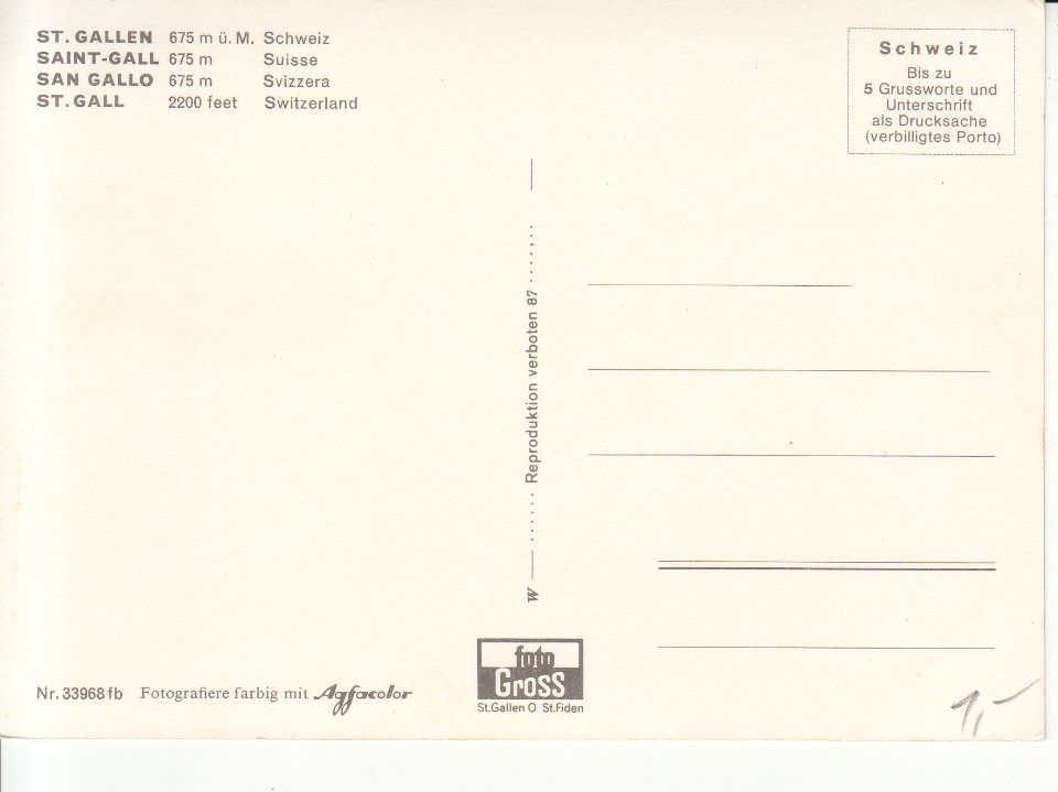 Cartoline postali: St. Gallen, ca. 1970 – Usato da Bürglen TG venduto da StampGraf 1
