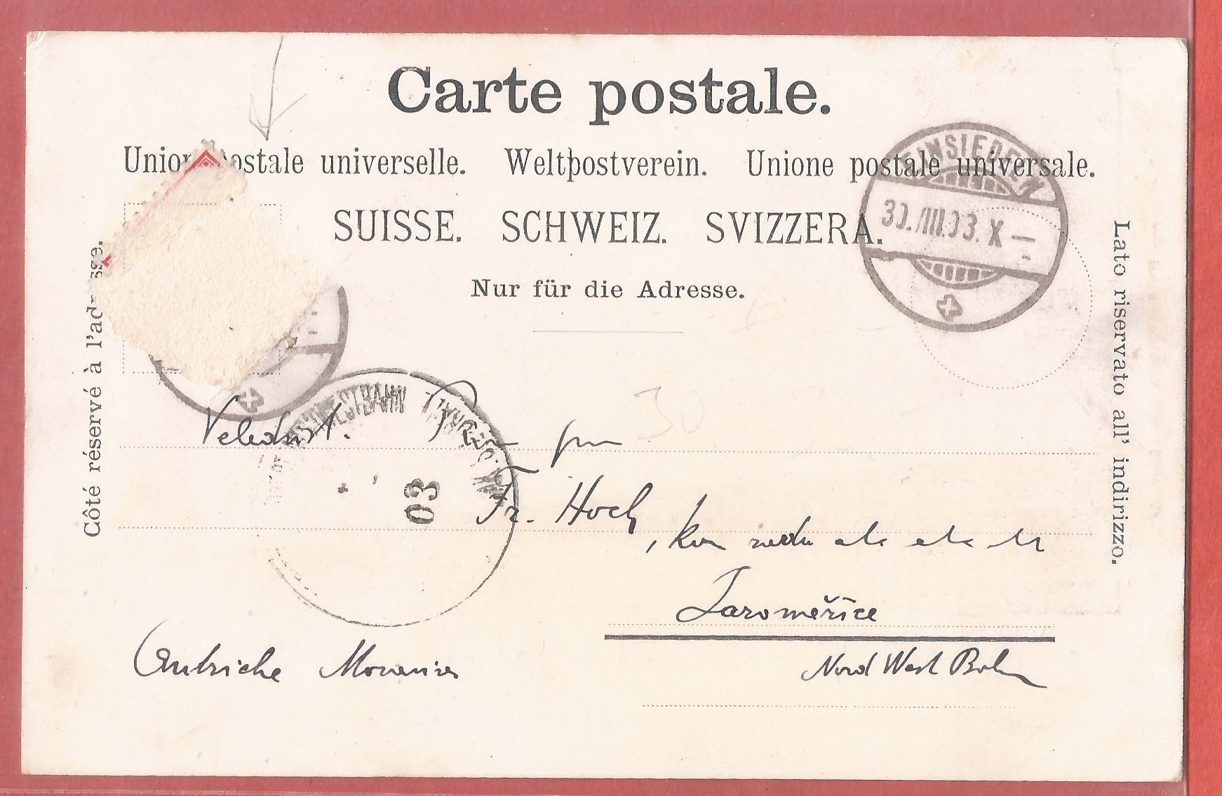 Cartoline postali: Etzel bei Einsiedeln - 1903 – Usato da Fislisbach venduto da Porano 1
